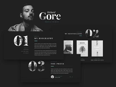 Richard Gore — Writer Portfolio Elementor Template art blackwhite demo portfolio skin web design website wordpress writer blog