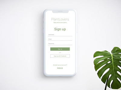 Registration Screen for Mobile App PlantLovers app design flat green login minimal plant app plants registration registration form ui ux web