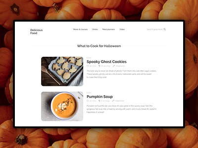 Delicious Food | Recipe Website Concept for Halloween black and white cookbook cookies cooking design desktop flat food ghost halloween halloween design halloween party interaction minimal recipe ui ux web web design