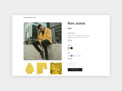 Product Page for Streetwear Brand Website design desktop e commerce fashion flat interaction jacket minimal online store product page shop streetwear ui ux web web design yellow