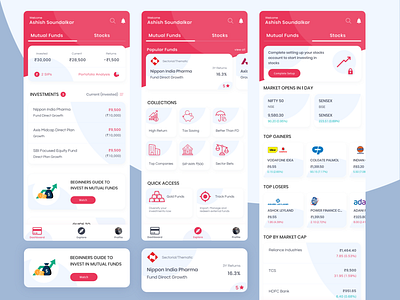 Mutual Funds App adobe xd app banking card design cards cards ui design icons mobile mutual funds ui ux web