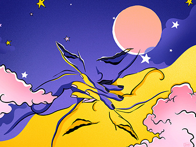 FULL MOON dream illustration kiss mirror moon reflection sleep slumber starry sky