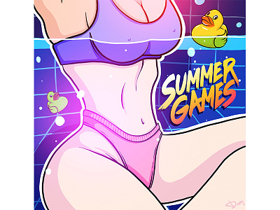 Summer games girl illustration pool print summer water