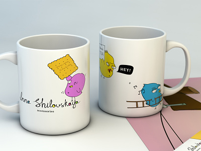 Gift mug birds cartoon illustration mug