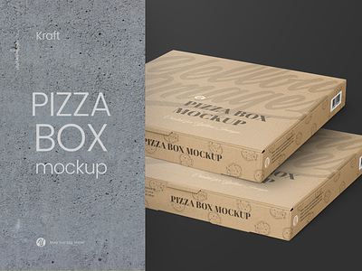 Kraft Pizza Box Mockup - Halfside View box branding design fastfood helenstock kraft mock up mockup package packaging pizza pizza box pizzeria yellow images
