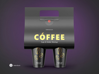 Coffee Cups and Holder Mockups - Front View