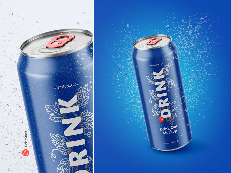 500ml Drink Can with Drops Mockup - Shot #01 500ml beer can 500ml can 500ml drink can aluminum can beer can mockup beverage can branding branding mockup can mockup can with drops cola cola mockup condensate creative market droplets drops metallic can mockup soda soda can