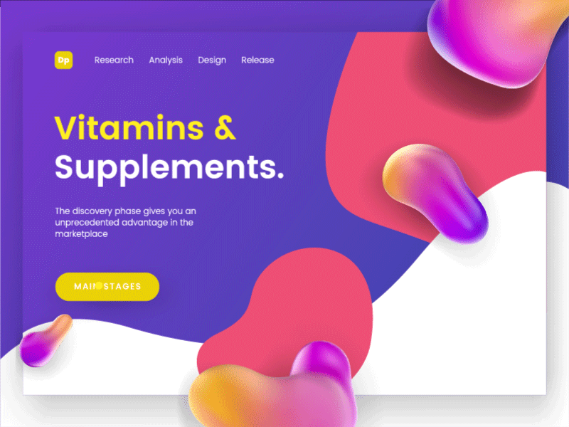 Bright and juicy landing page template. Vitamins and Supplements