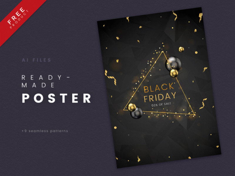 Black Friday, FREE Poster 3d abstract banner black friday design download free free brochure free download gif gift gold golden graphic illustration poster promote sale shapes vector