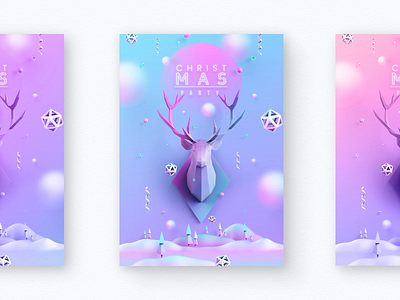 Soft Christmas 3d animated celebration christmas cover deer design flyer gradient graphic holiday invitation leaflet new year party poster soft colors tenderness trend winter