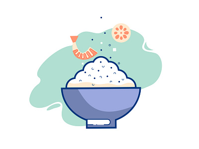 Rice Bowl flat design icon illustration japan japan food lotus root rice rice bowl shrimp vector