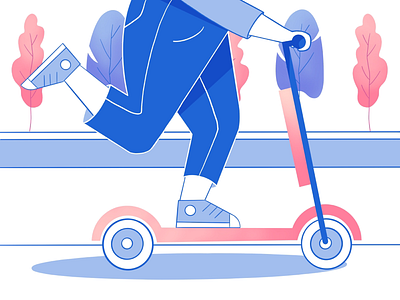Modern transportation character electric scooter girl guy illustration line art minimalist procreate scooter simple transportation