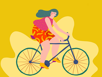 Girl riding bike bicycle character flat girl illustration minimalist modern pattern procreate riding textures woman