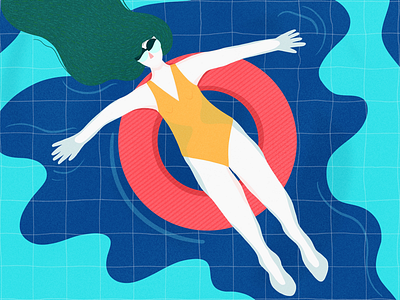 Relaxing in the pool character chill floating girl illustration lifesaver pool procreate simple summer sunglasses swimming swimsuit water woman
