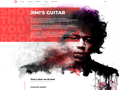 Show that you ROCK! website page (Jimi Hendrix) agency art black black and red design guitar hendrix ideas illustration music music art red rock ui ux web web design webdesign website websites