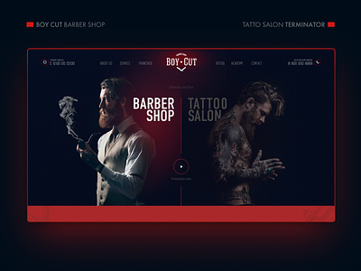 Boy Cut - Barbershop / Terminator - Tattoo salon barber barbershop black black and red branding design hairdressing ideas red style tattoo ui ux web web design website