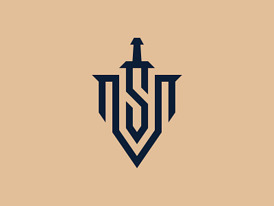 Monogram SM Sword Shield Logo brand branding brandmark clean design graphic design identity letter logo logotype mark minimal monogram ms shield sm sword type typography vector