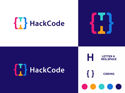 Hack Code Logo Design Concept brand branding clean code coding concept design graphic design icon identity illustration logo logotype negative space simple symbol type