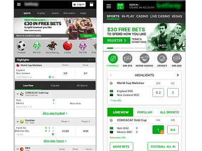 Gambling responsive website concept - Before and After before and after concept gambling gaming interface mobile app mobile design mobile ui product design redesign responsive website sport sports ui user experience user interface ux