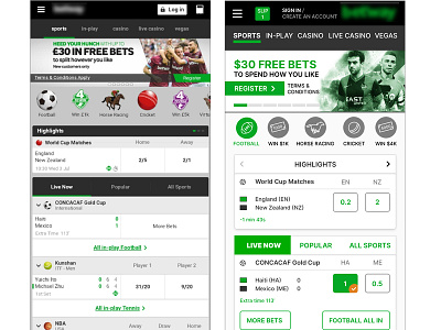 Gambling responsive website concept - Before and After