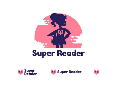 Super Reader Logo ( Girl Version ) branding design flat icon illustration logo vector