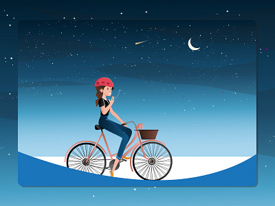 Dream Weekend plan bicycle days design dream flat colors flat images girl girl illustration graphics illustration illustrator night scene riding stars vector