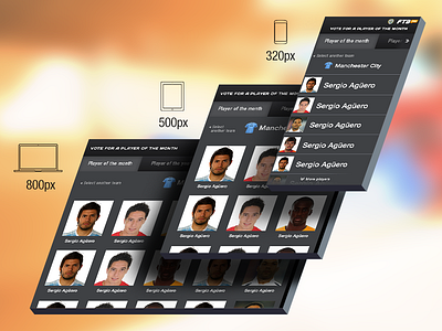 Player of the month - responsive voting widget football mobile responsive retina scroll soccer ui ux voting web widget wireframe