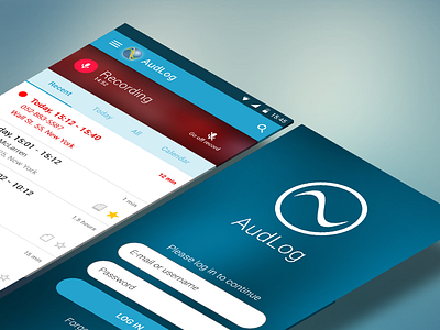 Audlog App Design audio blur flat list log in material rec record search