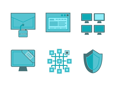 Icons for a startup in stealth mode bandaid blue browser computers email shield ui ux uxui