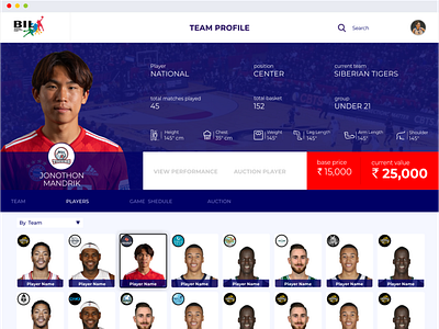 Sports League Dashboard Design