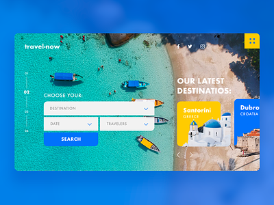 Travel Agency UI beach blue boat booking design futura greece holiday landing search travel typography ui ux web website yellow