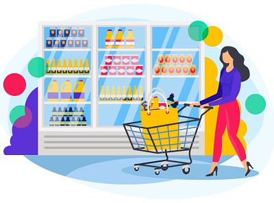 Online shopping on website application vector concept version 8. bottles cart concept design discount drinks female food graphic home related illustration mart offer shopping shopping cart store