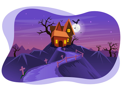 Halloween hunted house 🧟‍♂️ 🏚 art bat building celebration danger design festival halloween home horror house hunted illustration moon night scary spooky theme wallpaper