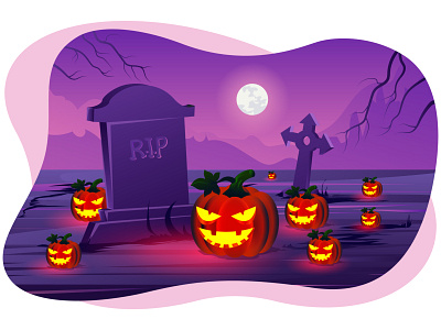 Halloween graveyard 🧟‍♂️ art celebration danger design festival graphic graveyard halloween horror hunted illustration night october pumpkin scary spooky theme tip tomb wallpaper