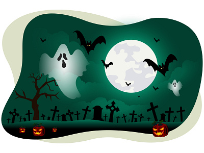 Halloween graveyard 🧟‍♂️ art bat danger design festival ghost graphic graveyard halloween horror hunted illustration moon night october pumpkin scary spooky tomb wallpaper