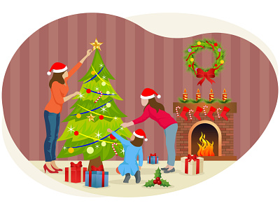 Merry christmas decoration festival art celebration christmas december decoration design festival gifts graphic holiday illustration merry merry christmas party people pine tree presents warm winter xmas