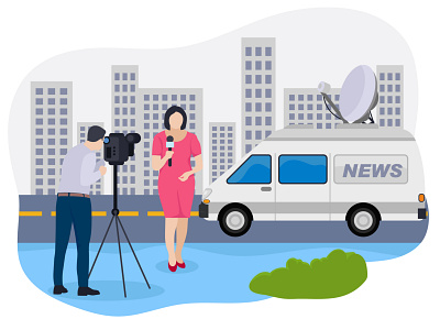 Female news reporter reporting news Illustration