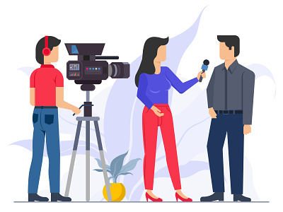 Businessman giving interview anchoring asking question boy businessman celebrity famous person female reporter interview male male reporter man mic news anchor news interview news reporter reporting taking interview television tv videographer