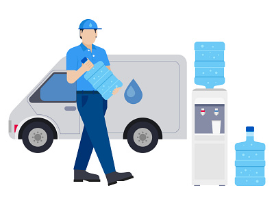 Man delivering water bottle 👇 boy character delivery boy delivery guy delivery person delivery service delivery truck delivery vehicle deliveryman male man people person postman shipping shipping service truck van vehicle water machine