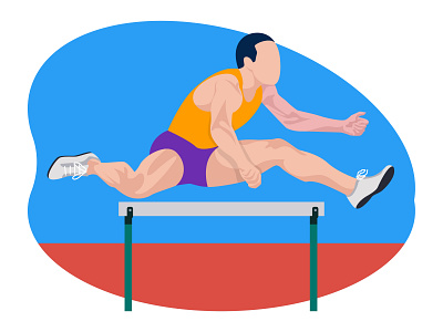 Male running in hurdles race 👇 art design fitness graphic illustration