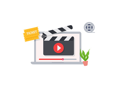Online cinema film strip and reel. Filmmaking banner 👇🏼 media play