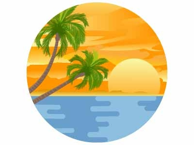 Landscape landforms beach sand clouds island beach ocean trees sun sea landscape illustration