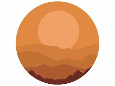 Landscape sunset landmark hills sun mountains landscape illustration