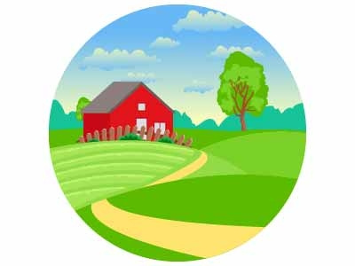 Landscape clouds farm house home hut illustration landscape nature town trees