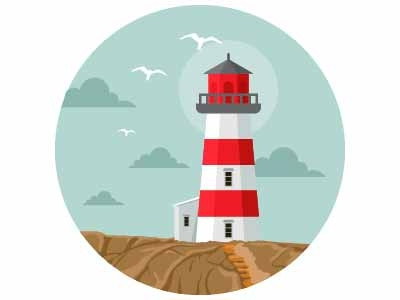 Landscape bird flying lighthouse tower sea tower light house clouds illustration landscape