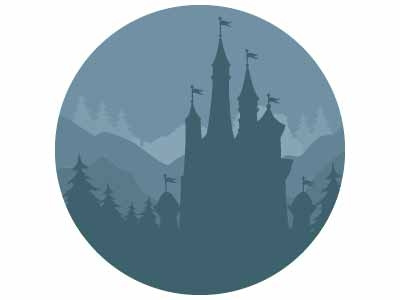 Landscape night building castle landforms horror pine trees landmark hills mountains illustration landscape
