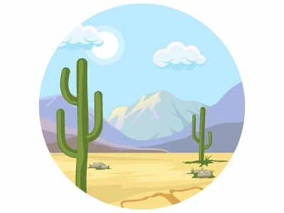 Landscape cactus clouds desert hills illustration landforms landmark landscape mountains nature trees