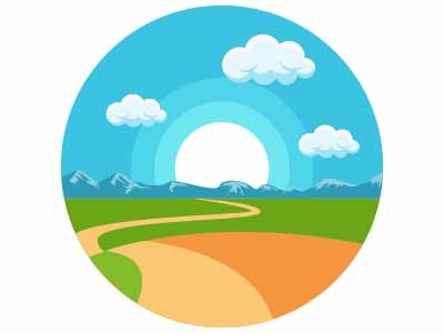 Landscape clouds grass hills illustration landforms landmark landscape mountains nature road sun