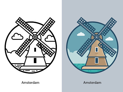 Amsterdam agriculture antique building clouds design energy europe factory famous building illustration landmark landscape mill sea tower vintage wheat wind windmill