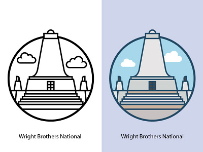 Wright Brothers National america art aviator brothers building carolina city clouds country design graphic icon illustration landmark landscape monument national tourism vector wright